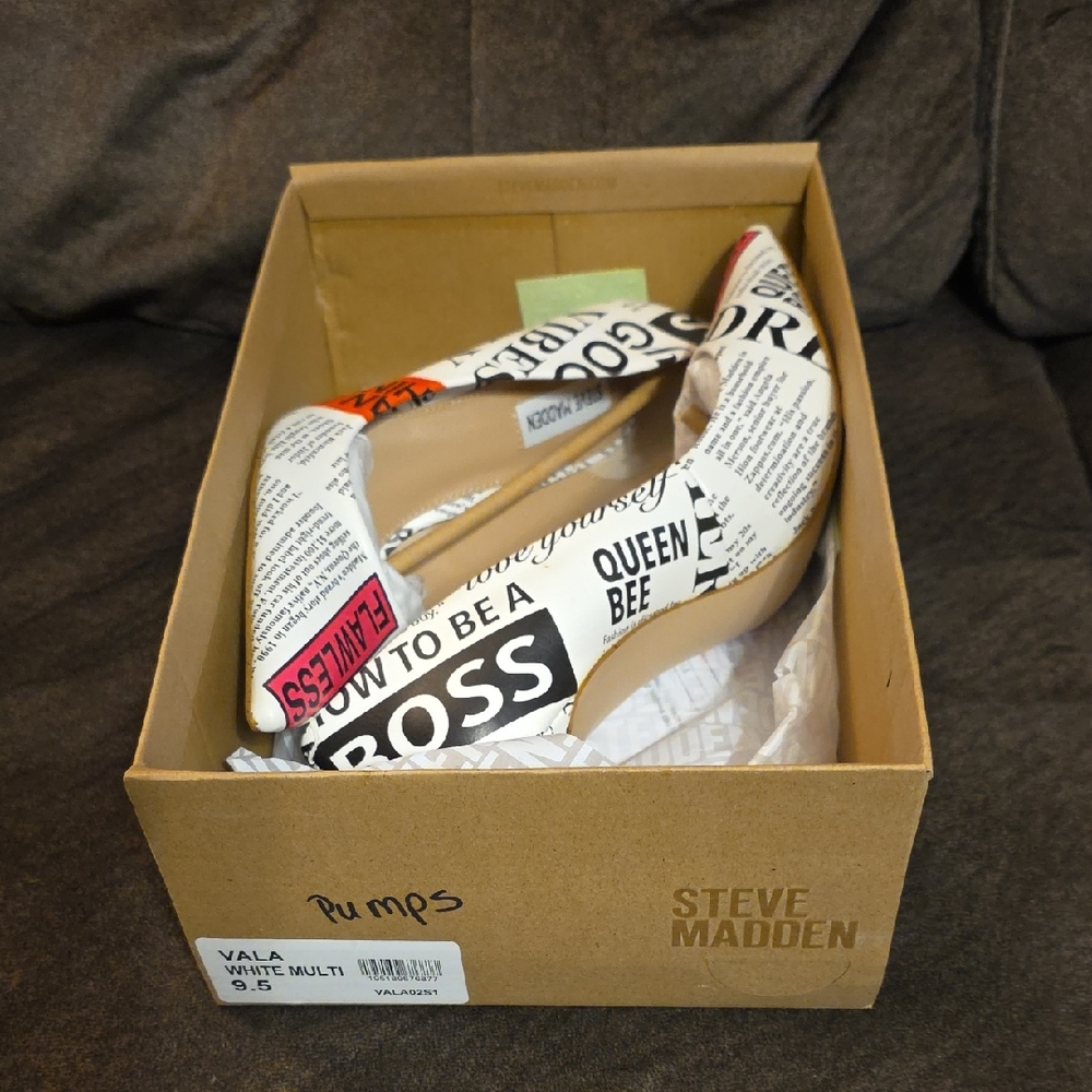 Steve Madden Vala Newspaper Print Heels